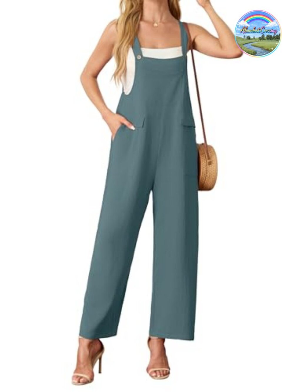 HiMONE Womens Boho Sleeveless Wide Leg Jumpsuit with Pockets